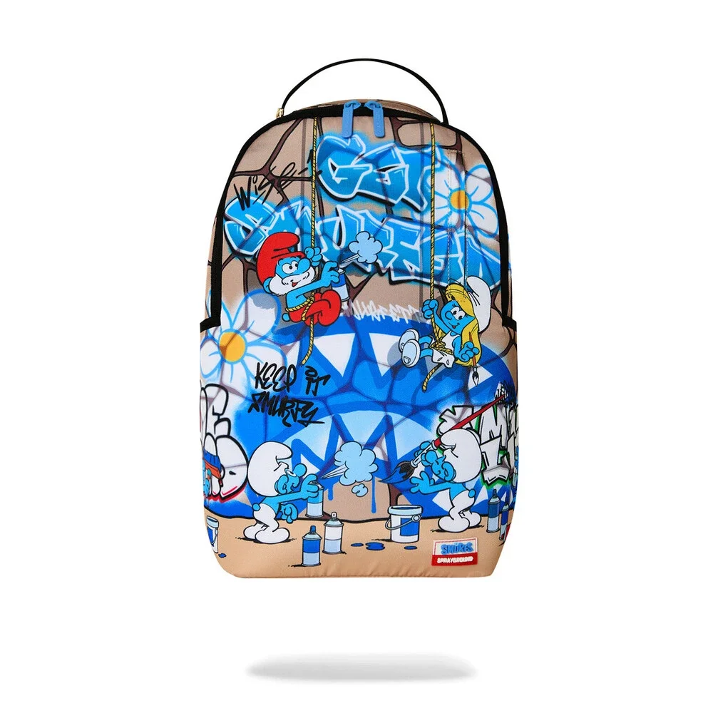 Sprayground Smurfs Big Mural Backpack Unisex Blue Graphic Shoulder Strap SPR379